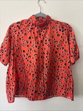 Corey Lynn Calter Red Leopard Print Short Sleeve Blouse